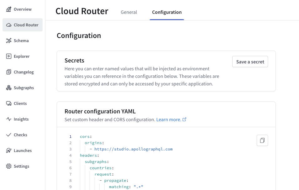 Configuring the cloud router in GraphOS Studio